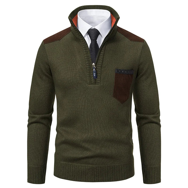 army green men’s half zip knit sweater

