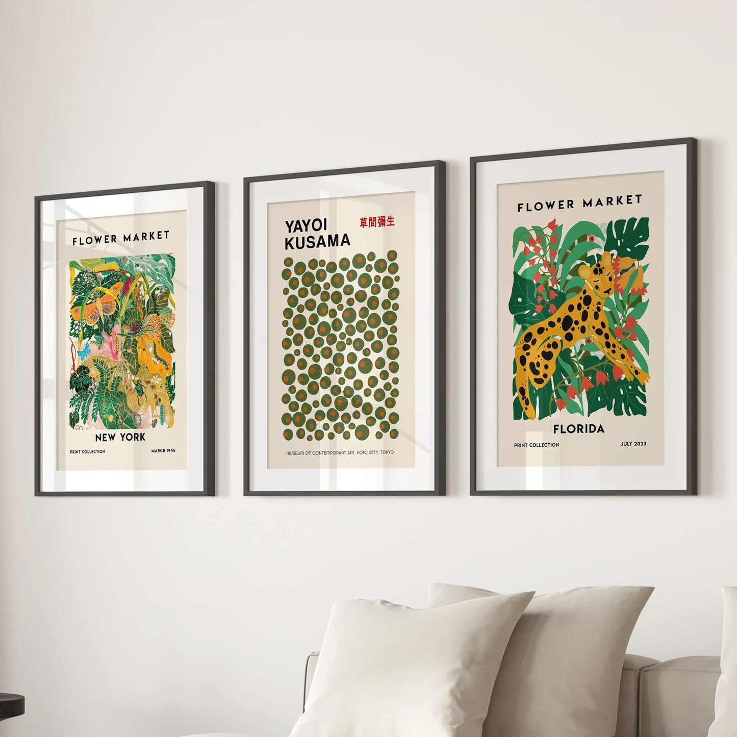 Flower Market Wall Art Set of 3 Modern Tropical Prints