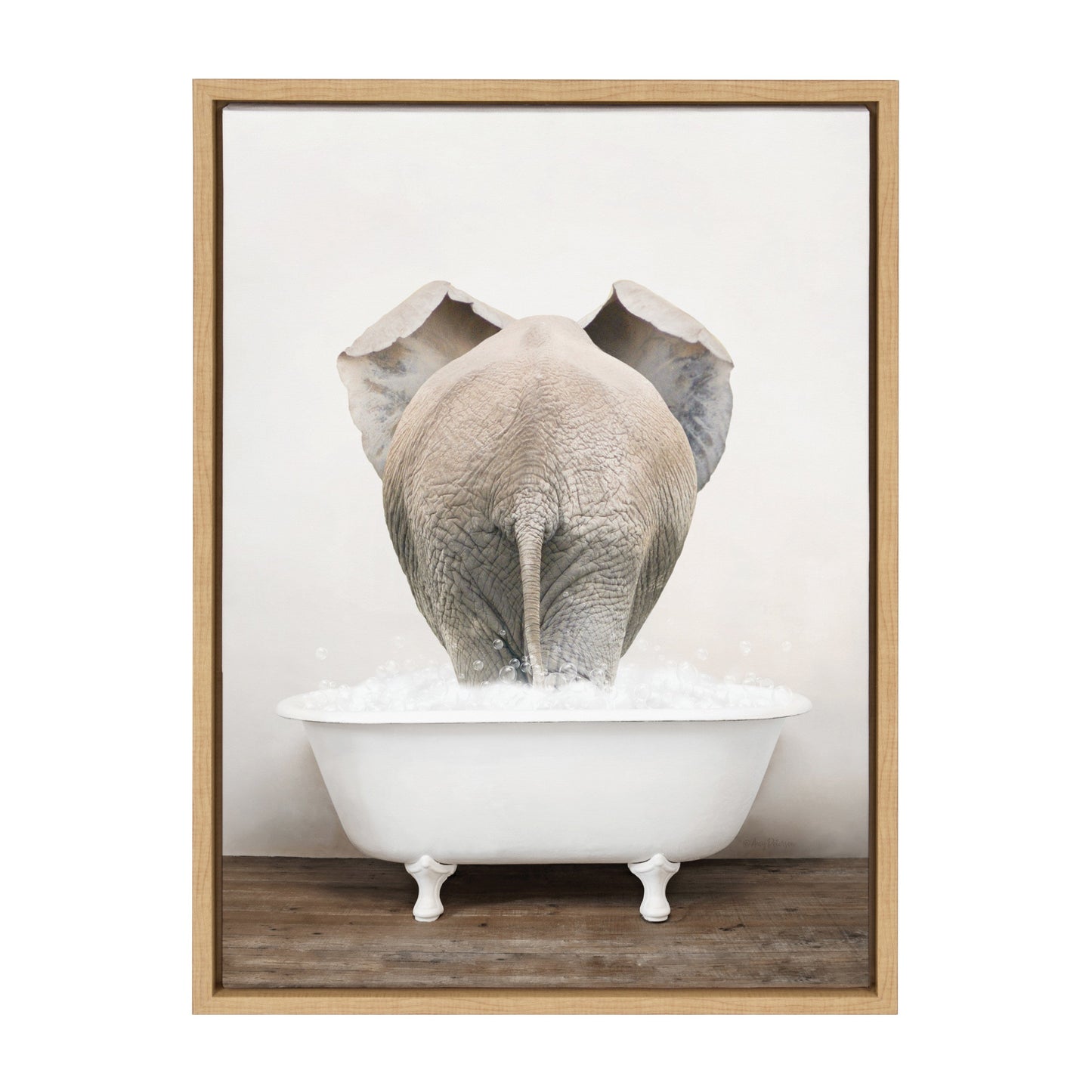 Elephant Back in Rustic Bath Framed Canvas Wall Art