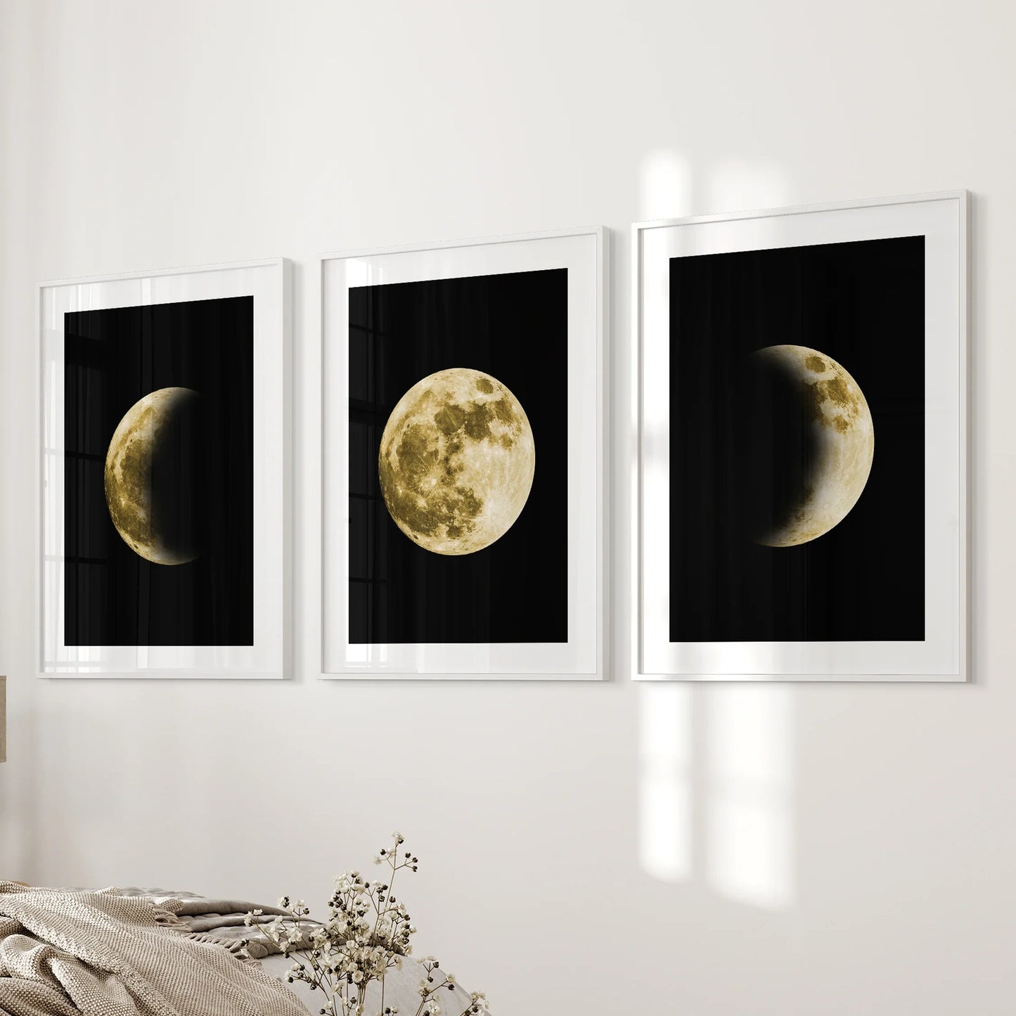 Celestial Moon Phases Wall Art Set of 3 Gold Prints