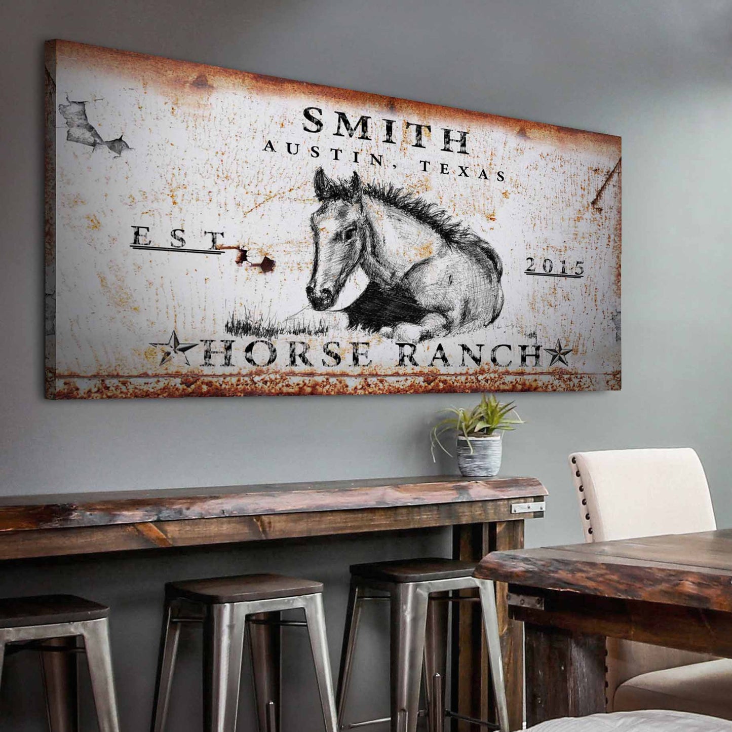 Rustic Horse Ranch Sign Personalized Canvas Wall Art