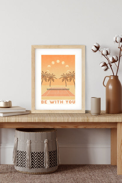 Be With You tennis art print, a whimsical illustrated scene, ready to frame