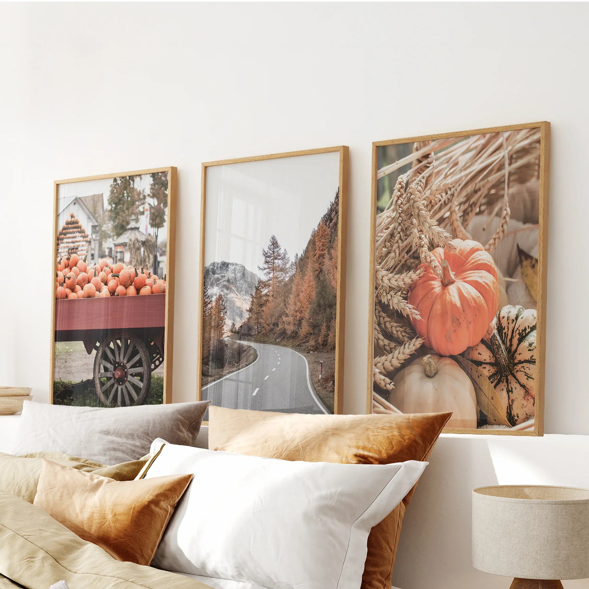 Autumn pumpkin rustic fall harvest wall art set of 3 prints