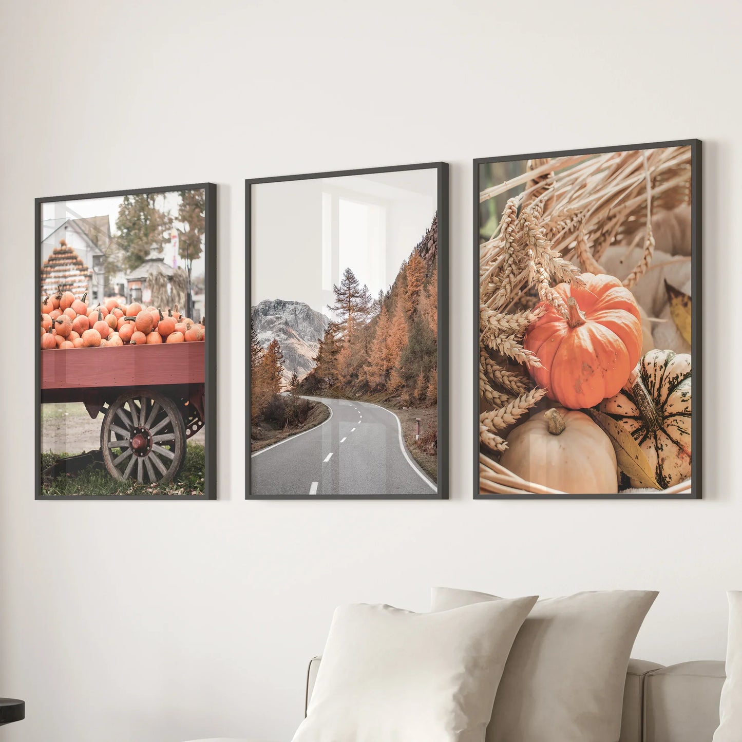 Autumn Pumpkin Wall Art Set of 3 Rustic Fall Prints