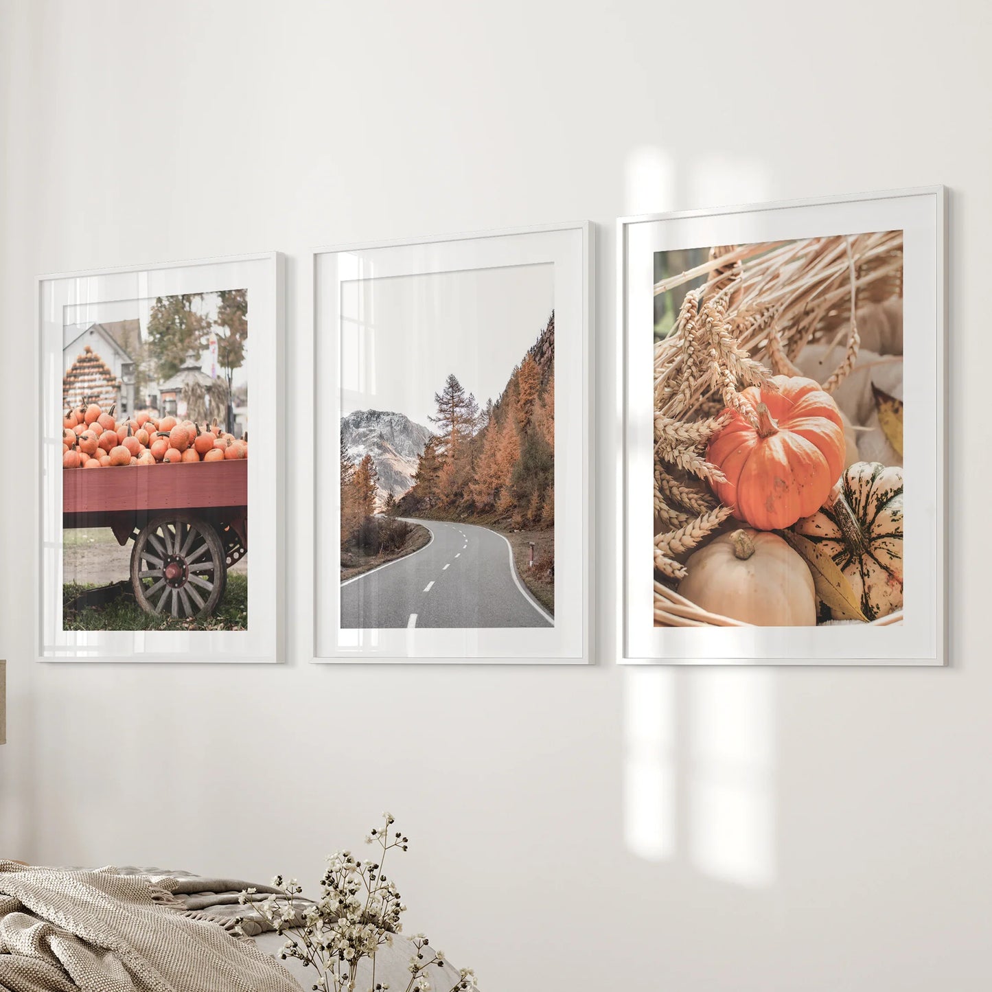 Autumn Pumpkin Wall Art Set of 3 Rustic Fall Prints