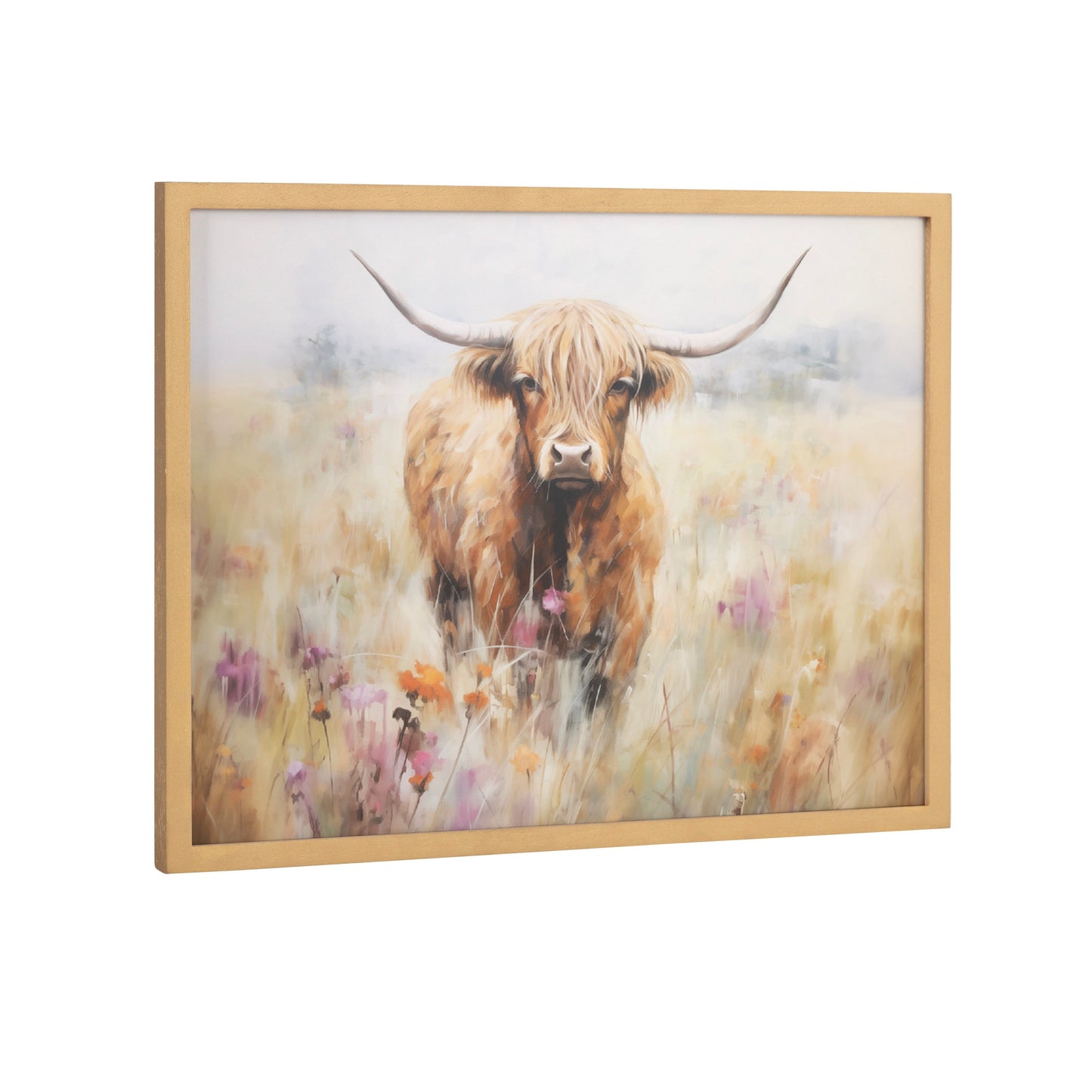 Highland Cow in a Flower Field Framed Wall Art Print