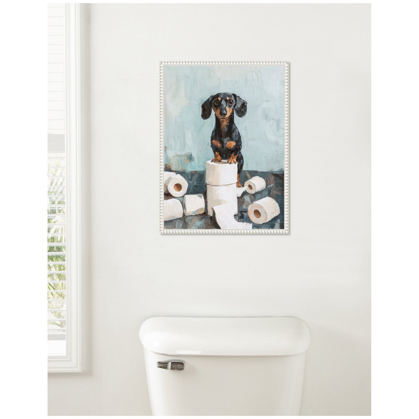 Dachshund Bathroom Framed Canvas Wall Art