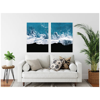 Minimalist Ocean Waves on Beach Framed Canvas Set