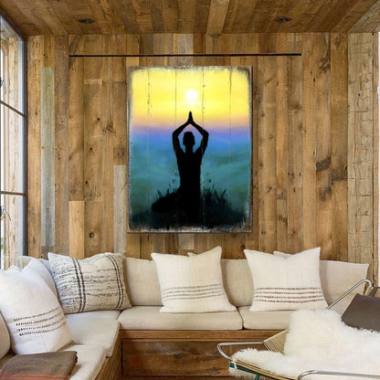Yoga Wood Block Wall Art, Wellness Decor
