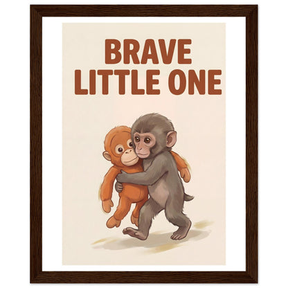Brave Little One Monkey Poster - Bold Typography Framed Art - 20x25 cm / 8x10″ - Dark wood frame / Ready-to-hang - Sparkycare