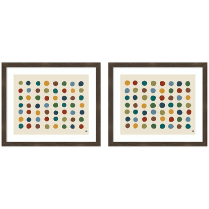 Two-panel abstract Meditation No. 3 framed wall art set in a chocolate woodgrain frame