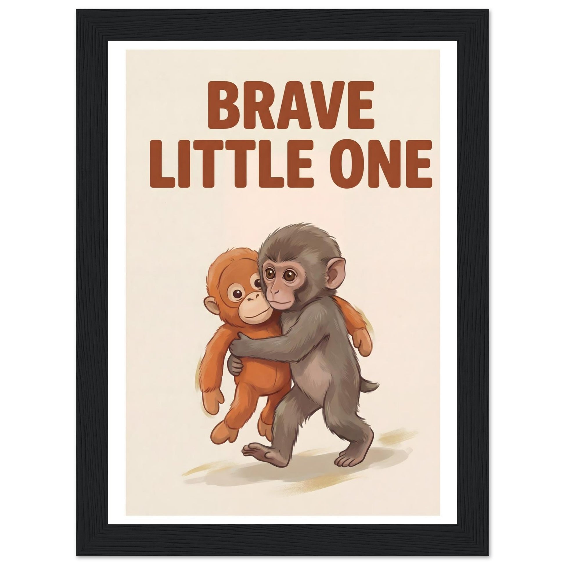 Brave Little One Monkey Poster - Bold Typography Framed Art - 13x18 cm / 5x7″ - Black frame / Ready-to-hang - Sparkycare