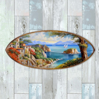 Coastal View Surfboard Wood Wall Art - Beach Decor
