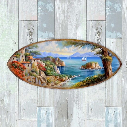 Coastal View Surfboard Wood Wall Art - Beach Decor