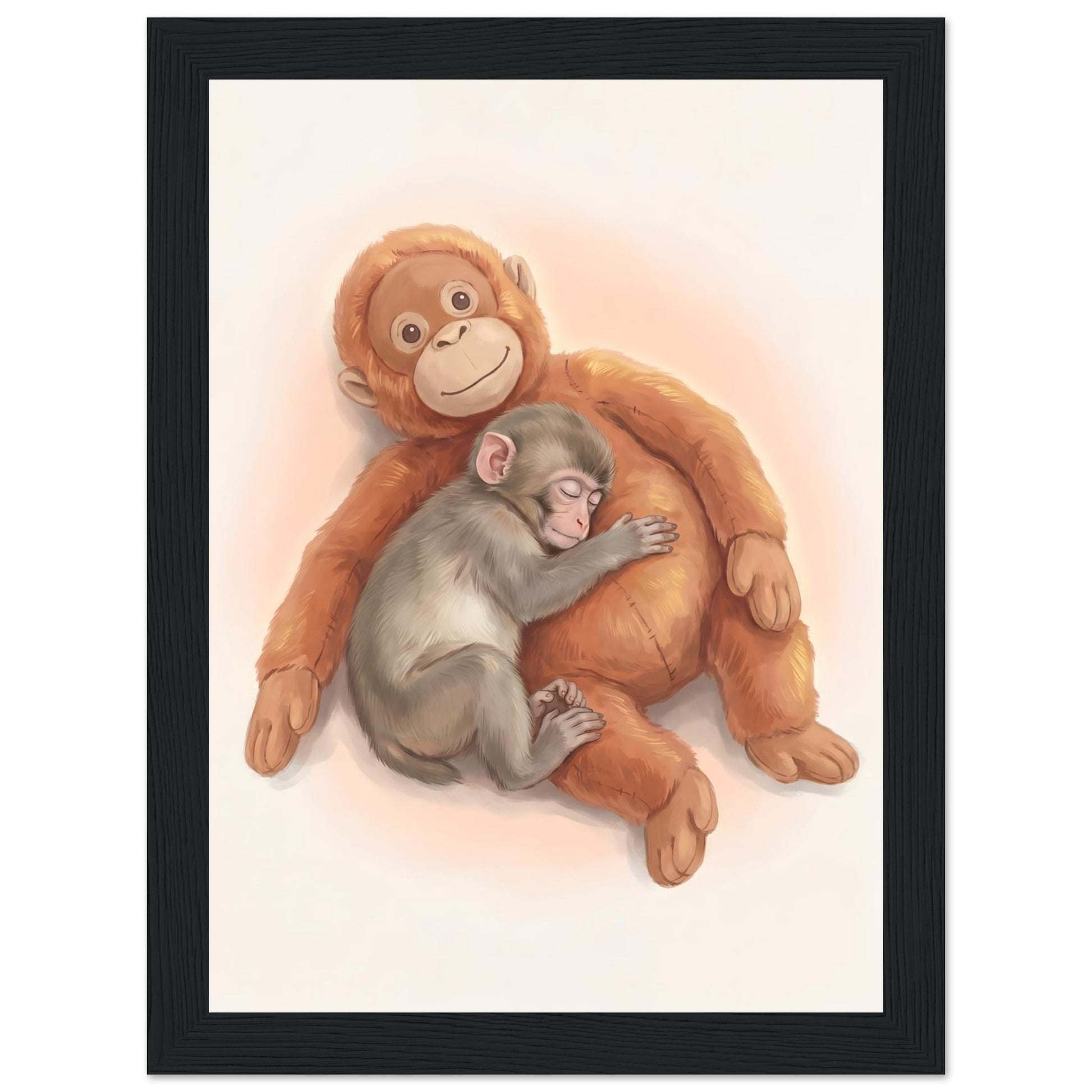 Baby Monkey Sleeping Nursery Art Print - 13x18 cm / 5x7″ - Black frame / Ready-to-hang - Sparkycare