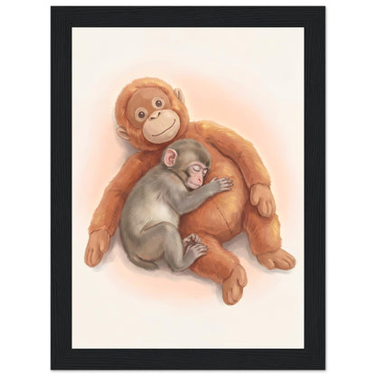 Baby Monkey Sleeping Nursery Art Print - 20x25 cm / 8x10″ - White frame / Ready-to-hang - Sparkycare