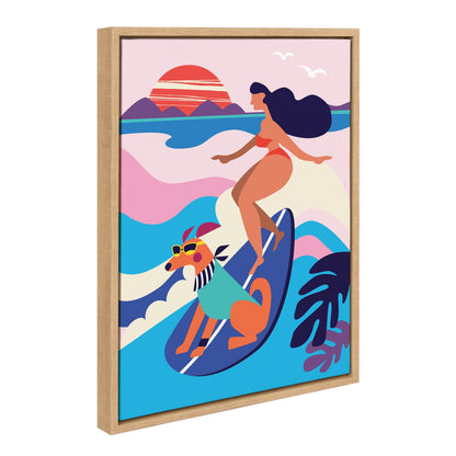 Mid Century Modern Surf Dog Framed Canvas Wall Art
