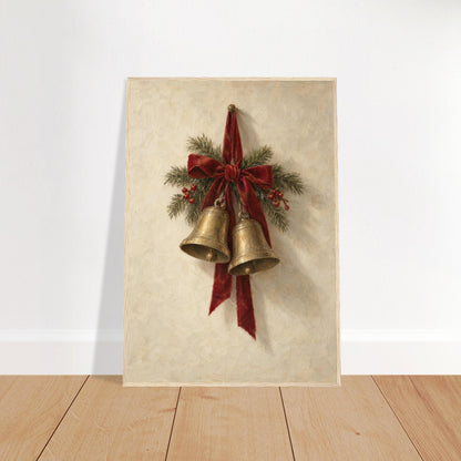 Christmas bells print framed in natural wood, the recommended frame