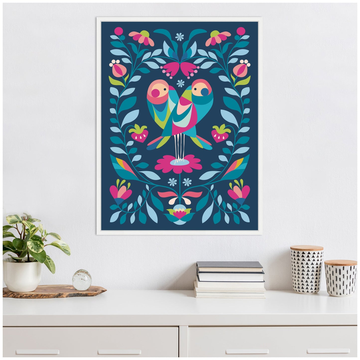Love Birds Framed Canvas Wall Art