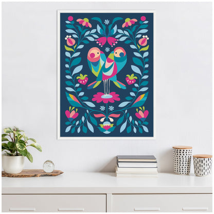 Love Birds Framed Canvas Wall Art