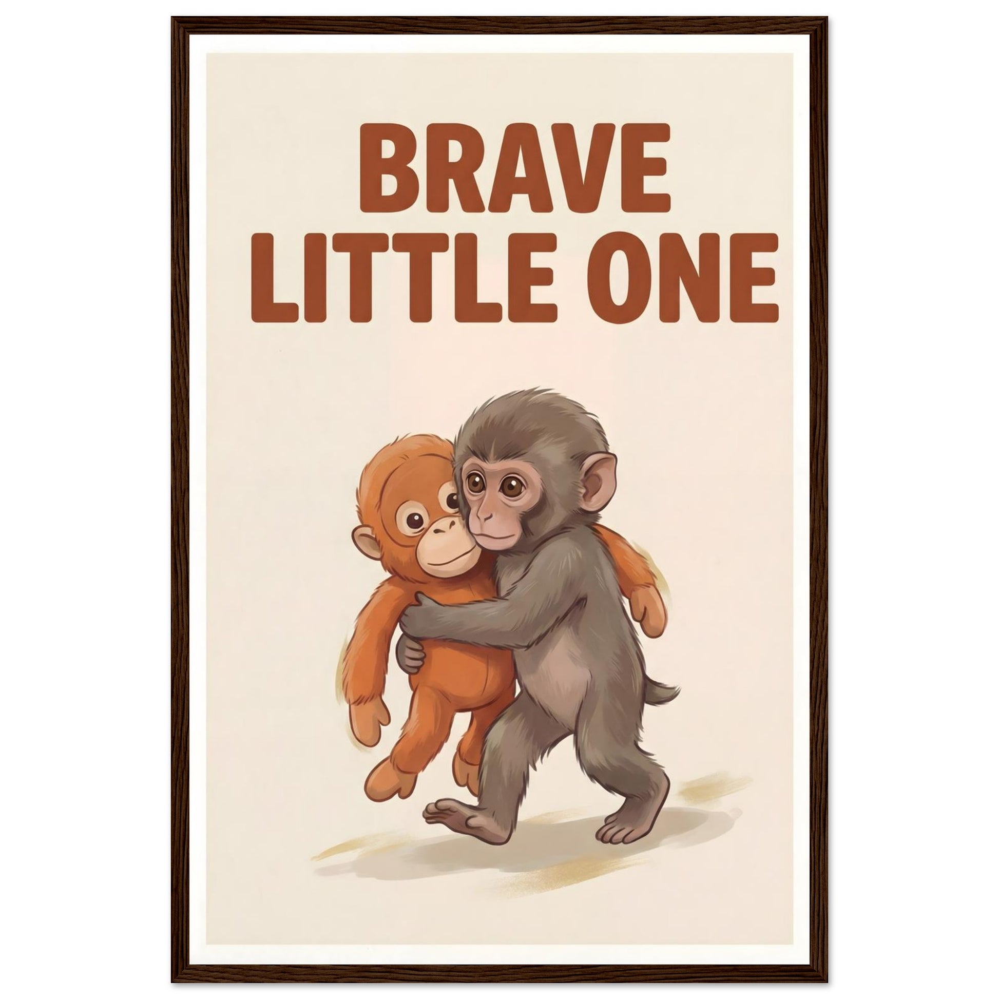 Brave Little One Monkey Poster - Bold Typography Framed Art - 40x60 cm / 16x24″ - Dark wood frame / Ready-to-hang - Sparkycare