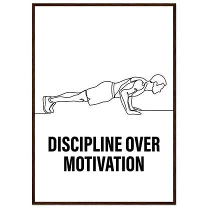 Discipline Over Motivation Poster - Framed Minimalist Line Art - A1 (59.4 x 84.1 cm) - Dark wood frame / Ready-to-hang - Sparkycare