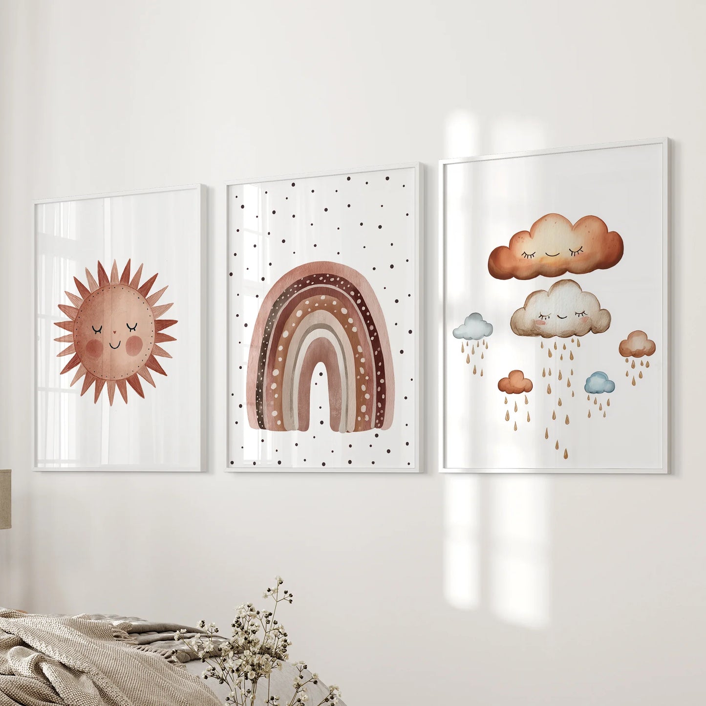 Minimalist Baby Room Wall Art Set Earthy Rainbow