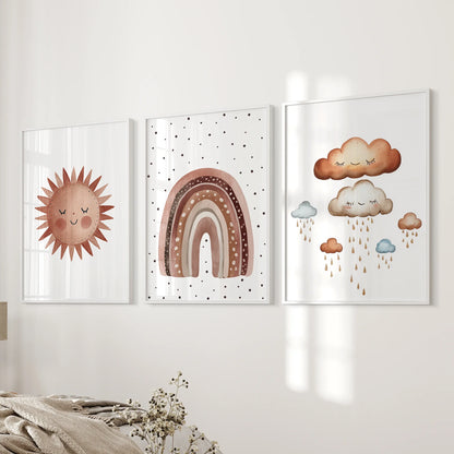 Minimalist Baby Room Wall Art Set Earthy Rainbow