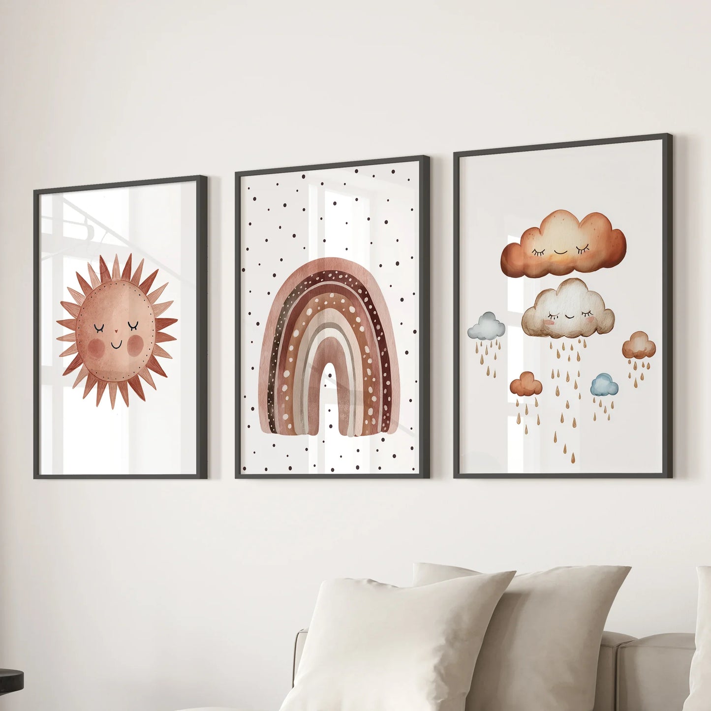 Minimalist Baby Room Wall Art Set Earthy Rainbow