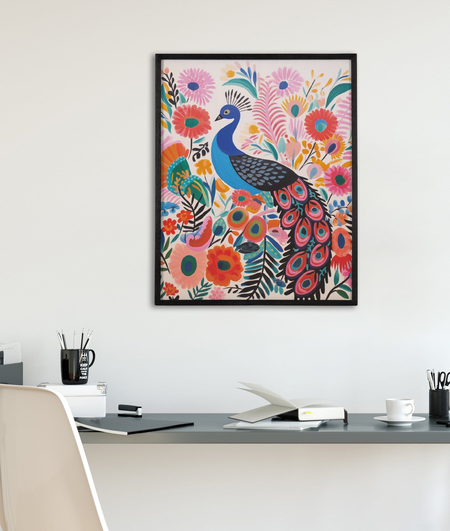 Boho Peacock and Botanicals Framed Wall Art