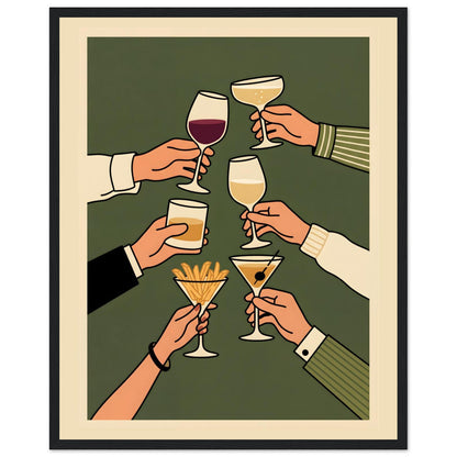 Retro Cheers Cocktail Toast Wall Art, Framed Bar Decor - 40x50 cm / 16x20″ - Black frame / Ready-to-hang - Sparkycare