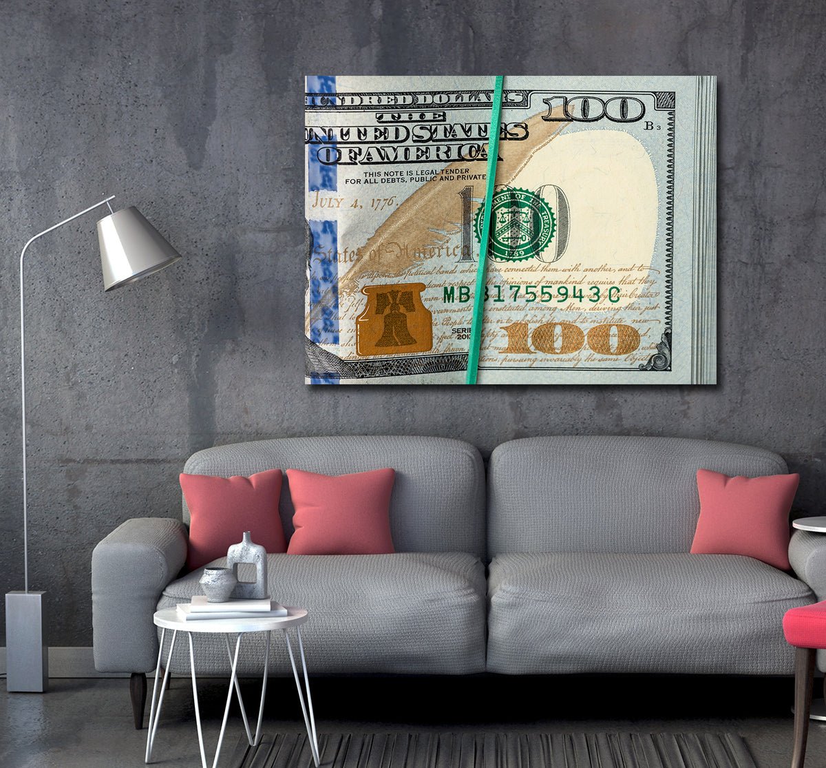 Bankroll Ben Franklin money stack canvas wall art