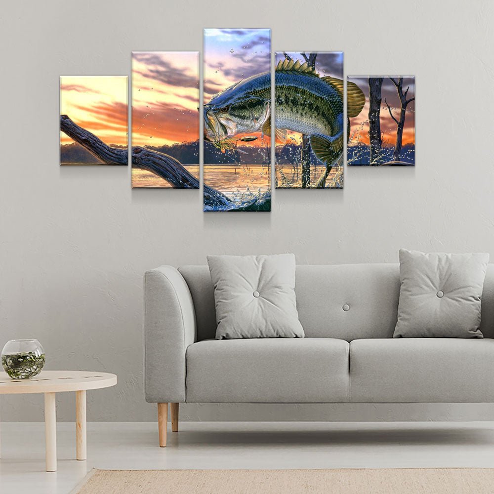 Bass Fishing 5-Piece Canvas Wall Art