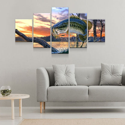Bass Fishing 5-Piece Canvas Wall Art