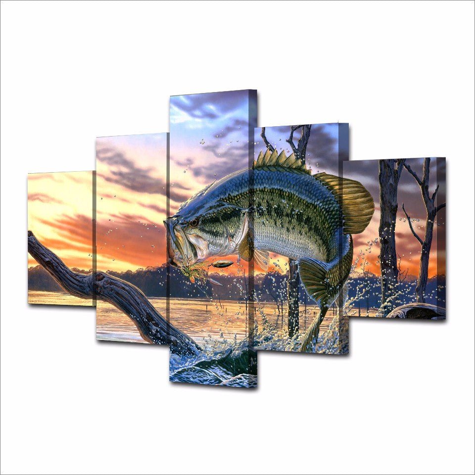 Bass Fishing 5-Piece Canvas Wall Art