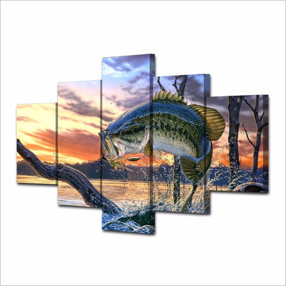Bass Fishing 5-Piece Canvas Wall Art