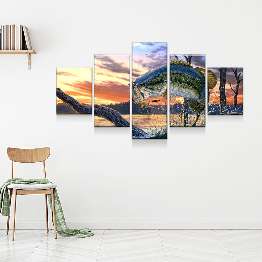 Bass Fishing 5-Piece Canvas Wall Art