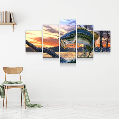 Bass Fishing 5-Piece Canvas Wall Art