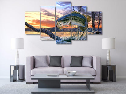Bass Fishing 5-Piece Canvas Wall Art