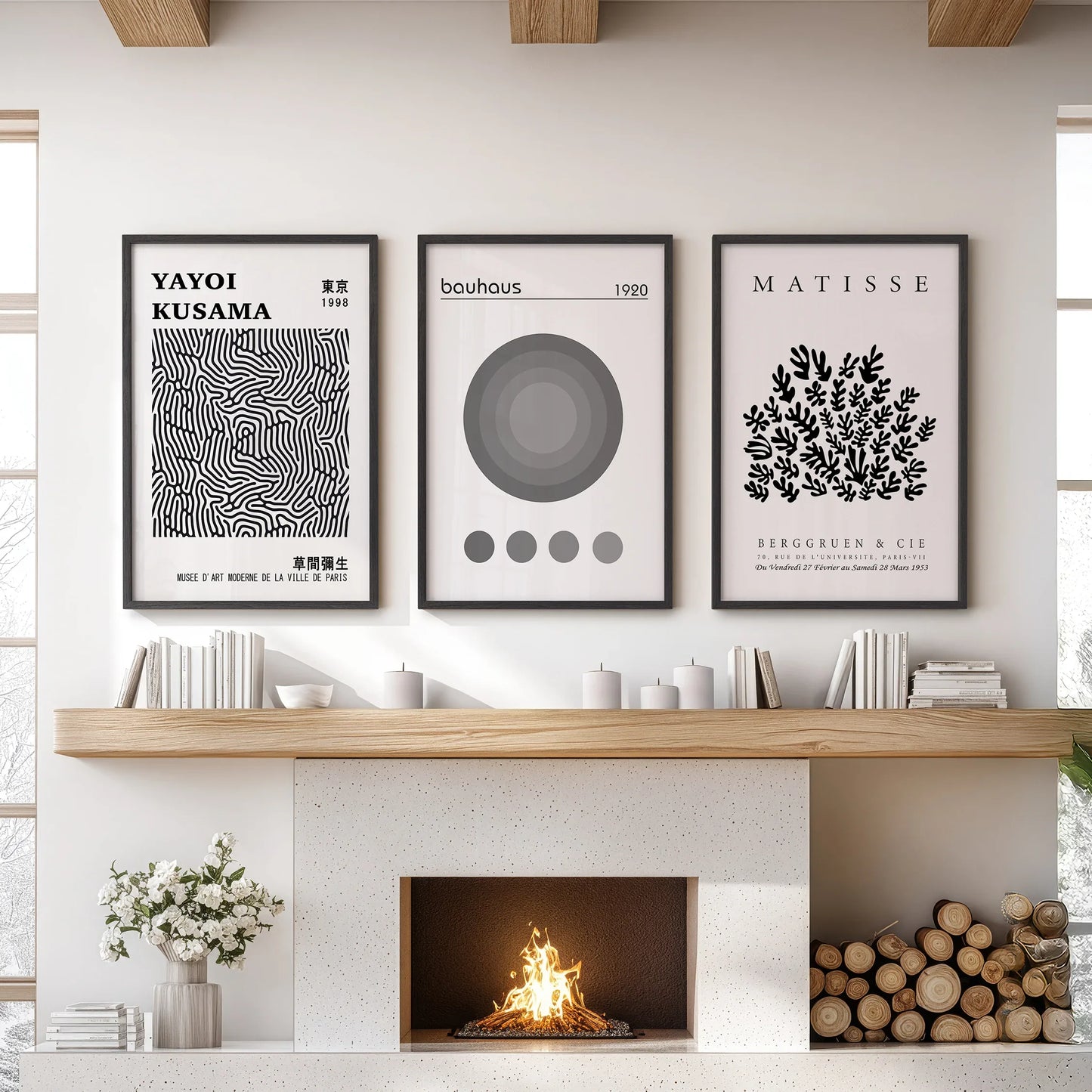 Black and White Abstract Wall Art Poster Set of 3