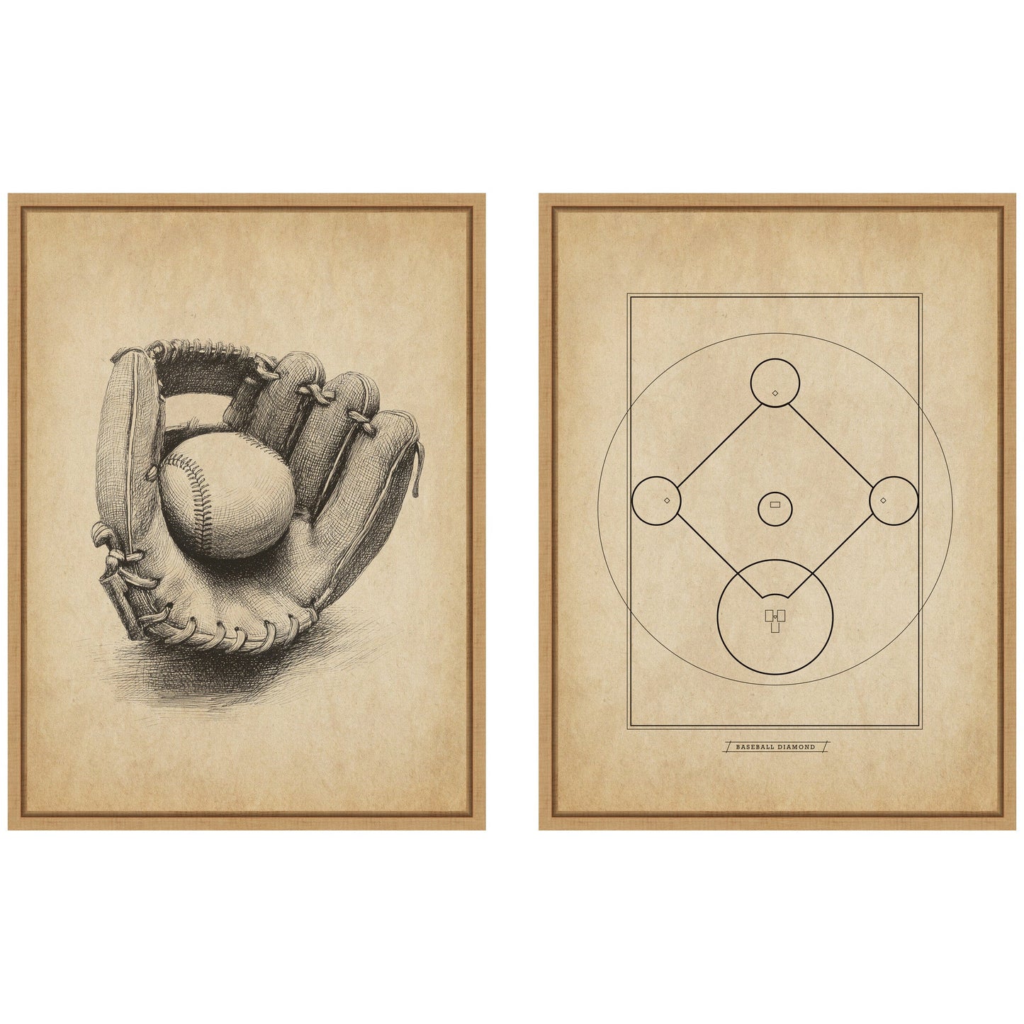 Vintage Baseball 2 Piece Framed Canvas Wall Art Set by The Creative Bunch Studio