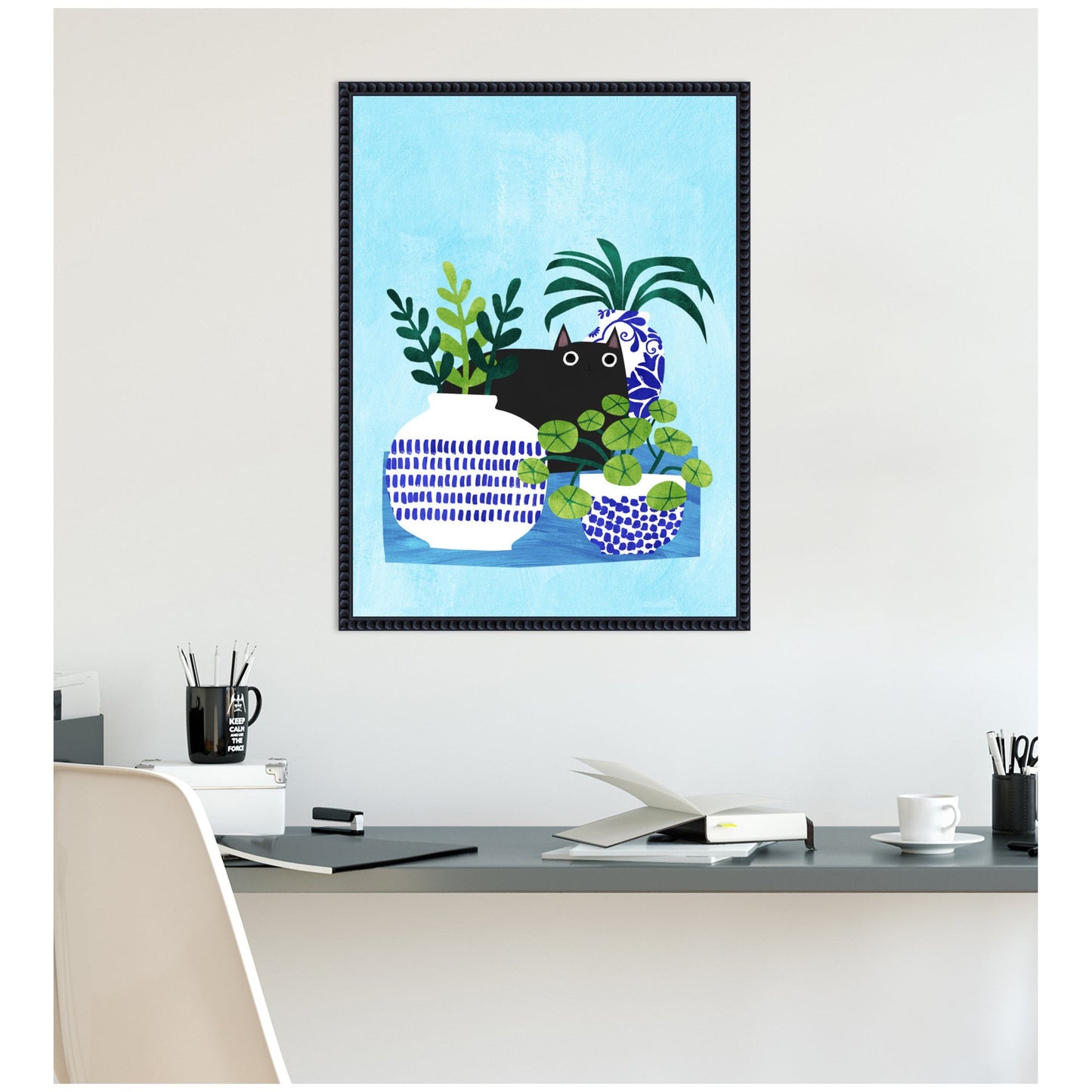 Blue Pots Botanical Framed Canvas Wall Art