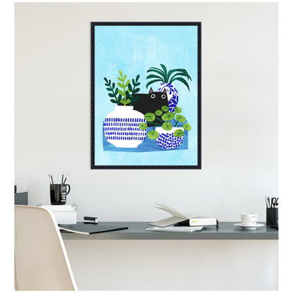 Blue Pots Botanical Framed Canvas Wall Art