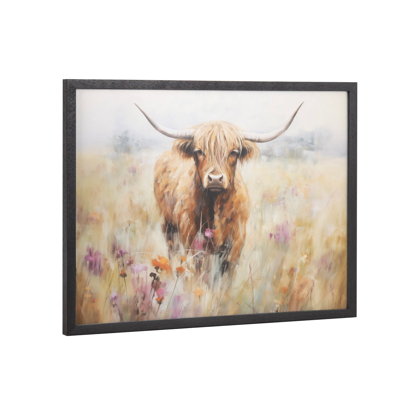 Highland Cow in a Flower Field Framed Wall Art Print