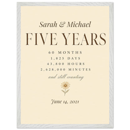 Personalized 5 Year Anniversary Print - 45x60 cm / 18x24″ / Premium Wooden Framed Poster With Museum-Quality Matte Paper - White frame - Sparkycare