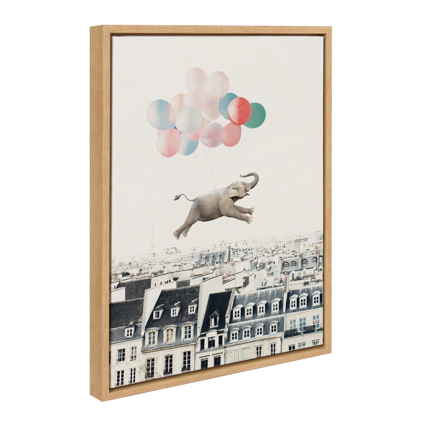 Happy Elephant in Paris Framed Canvas Wall Art Print