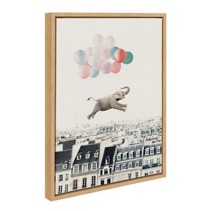Happy Elephant in Paris Framed Canvas Wall Art Print