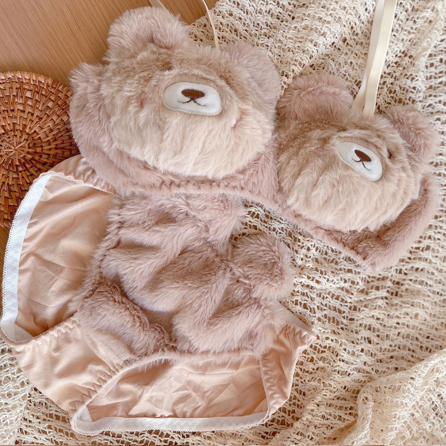 teddy bear lingerie set with plush bra and panties