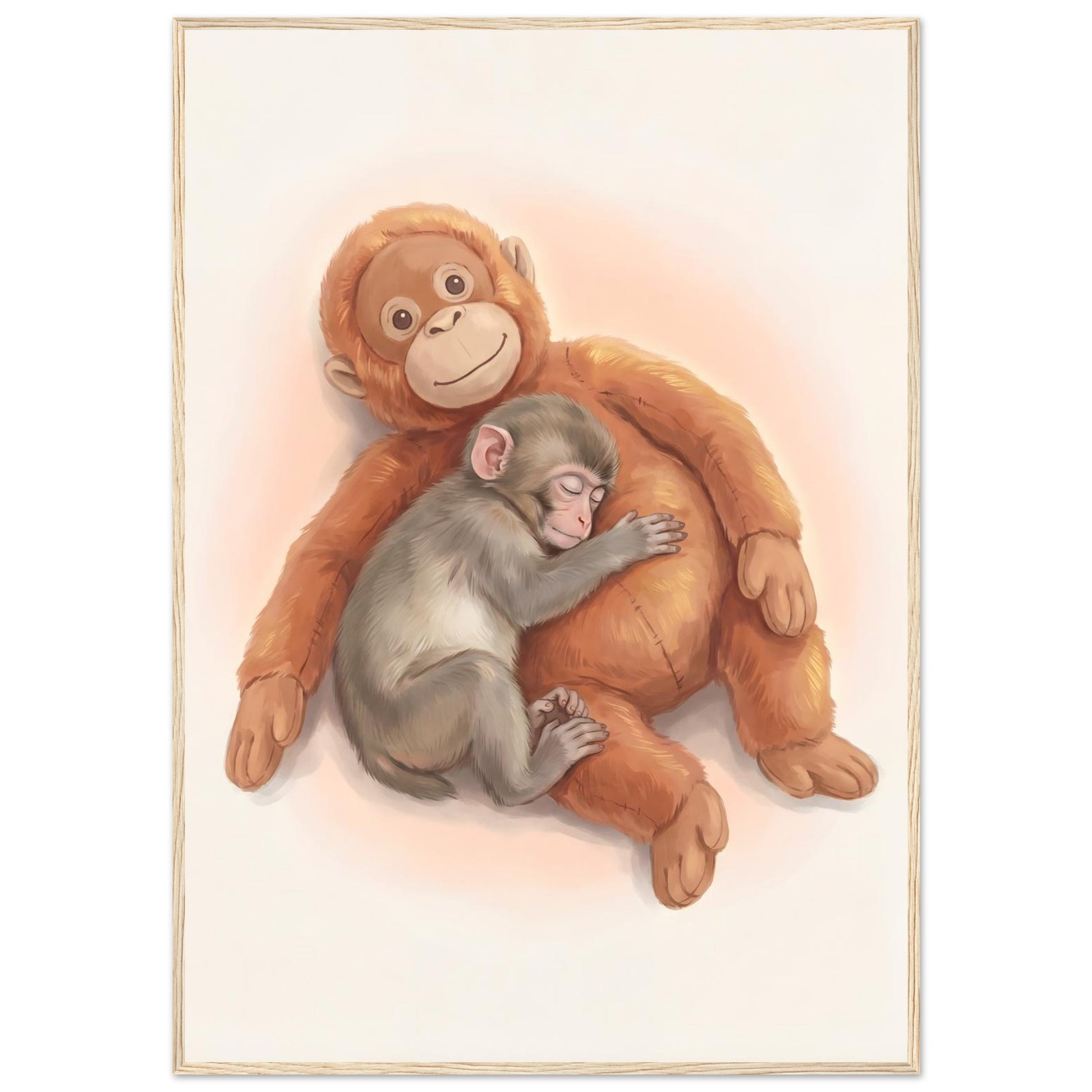 Baby Monkey Sleeping Nursery Art Print - 70x100 cm / 28x40″ - Wood frame / Ready-to-hang - Sparkycare