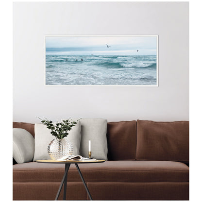 Ocean Swim Panoramic Coastal Framed Canvas Wall Art